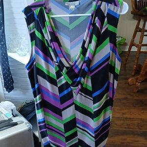 Dana Buchman Multicolor Chevron Drape Neck Sleeveless Top